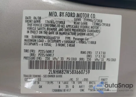 2008 Lincoln Town Car Signature Limited from USA, damaged, VIN 2LNHM82W58X660759